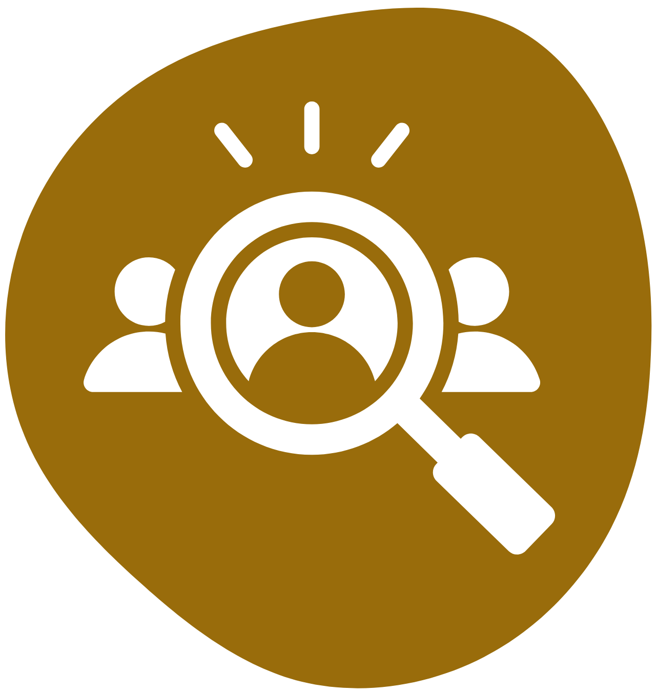 Icon of a magnifying glass over a group of people, representing a recruitment campaign.